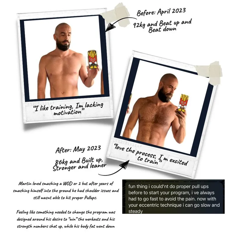Martin's transformation: 92kg to 86kg, from shoulder issues and no pullups to unbroken pullups and dropping body fat